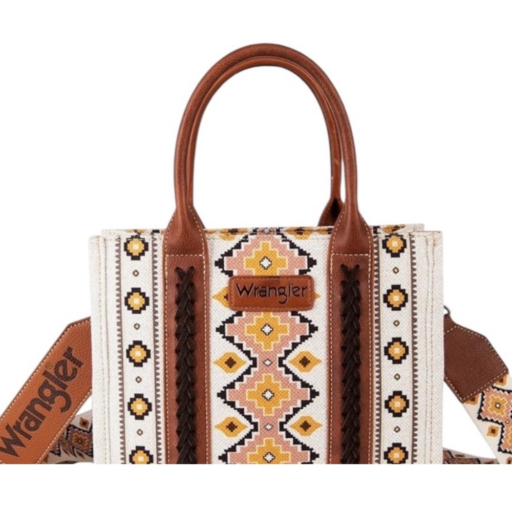 NWOT Wrangler Brown and Cream Geometric Tote, Brown and Cream